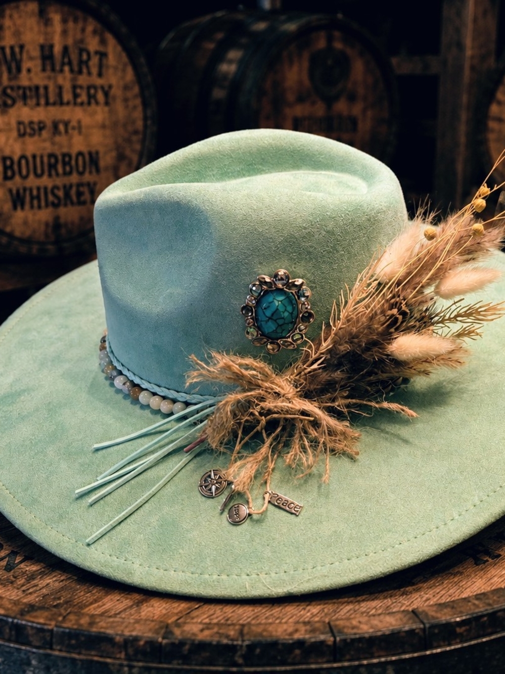 Light Turqouise Women's Felt Western Hat with Turquoise Brooch